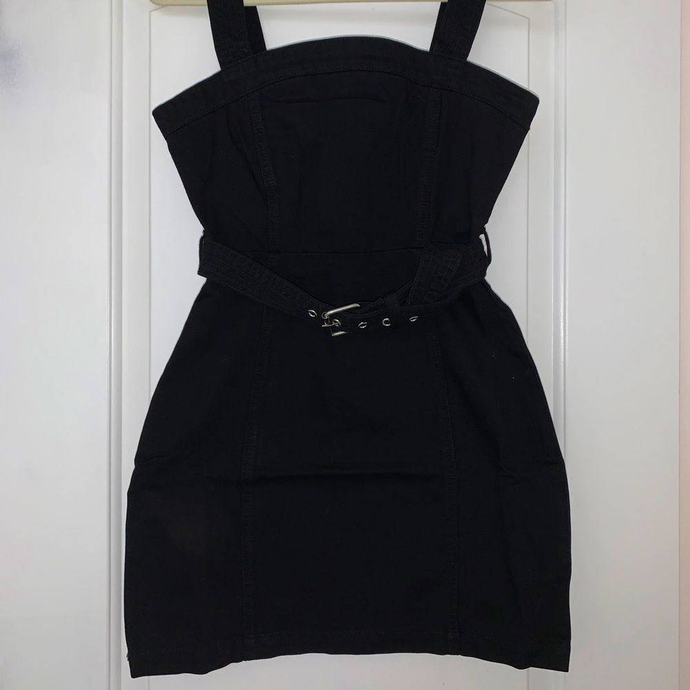 Black Denim Overall Dress